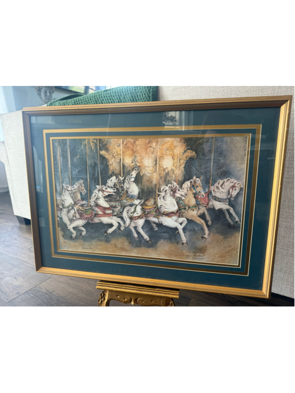 GorgeousM.B. Wright Prancing Past Carousel Horse Framed Print One Size Blue Gold